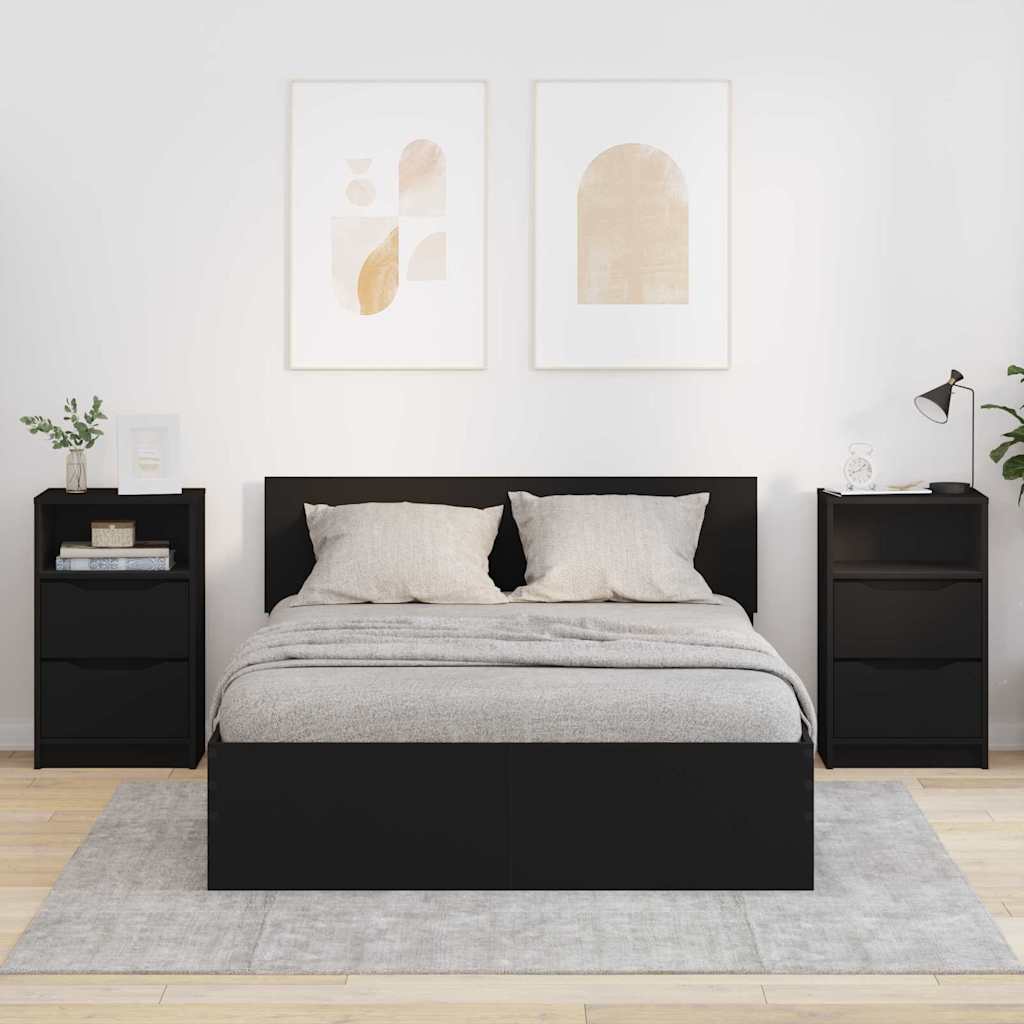 Sengeborde 2 pcs Sort 40 x 30 x 467 cm Konstrueret træ