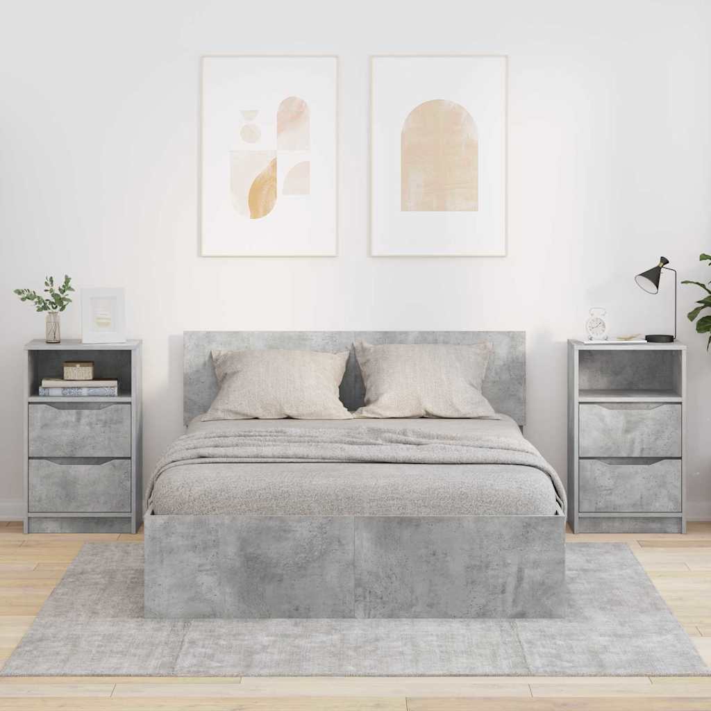 Sengeborde 2 pcs Beton Grå 40 x 30 x 467 cm Konstrueret træ