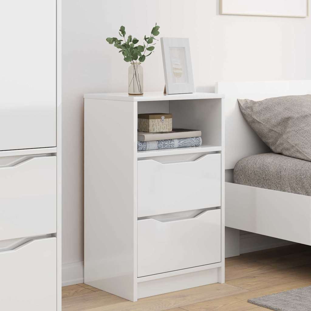 Sengeborde med skuffe 2 pcs Høj gloss hvid 40 x 30 x 467 cm
