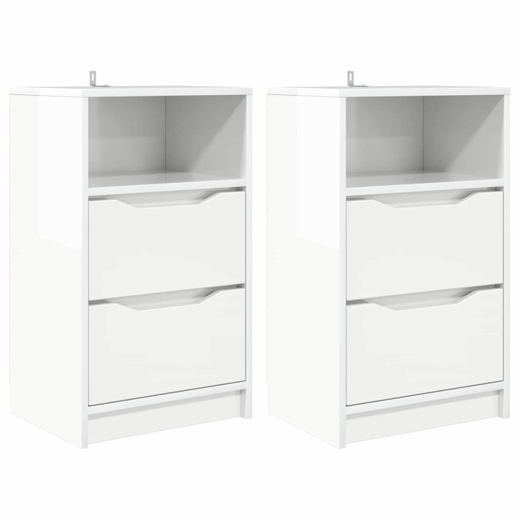 Sengeborde med skuffe 2 pcs Høj gloss hvid 40 x 30 x 467 cm