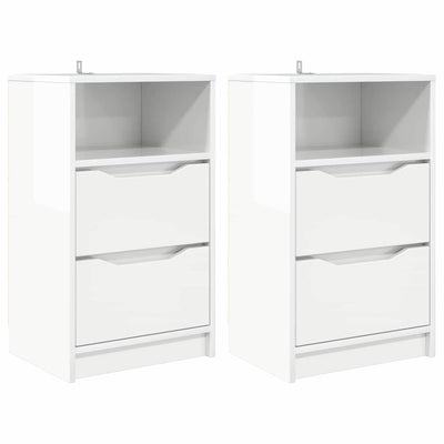 Sengeborde med skuffe 2 pcs Høj gloss hvid 40 x 30 x 467 cm
