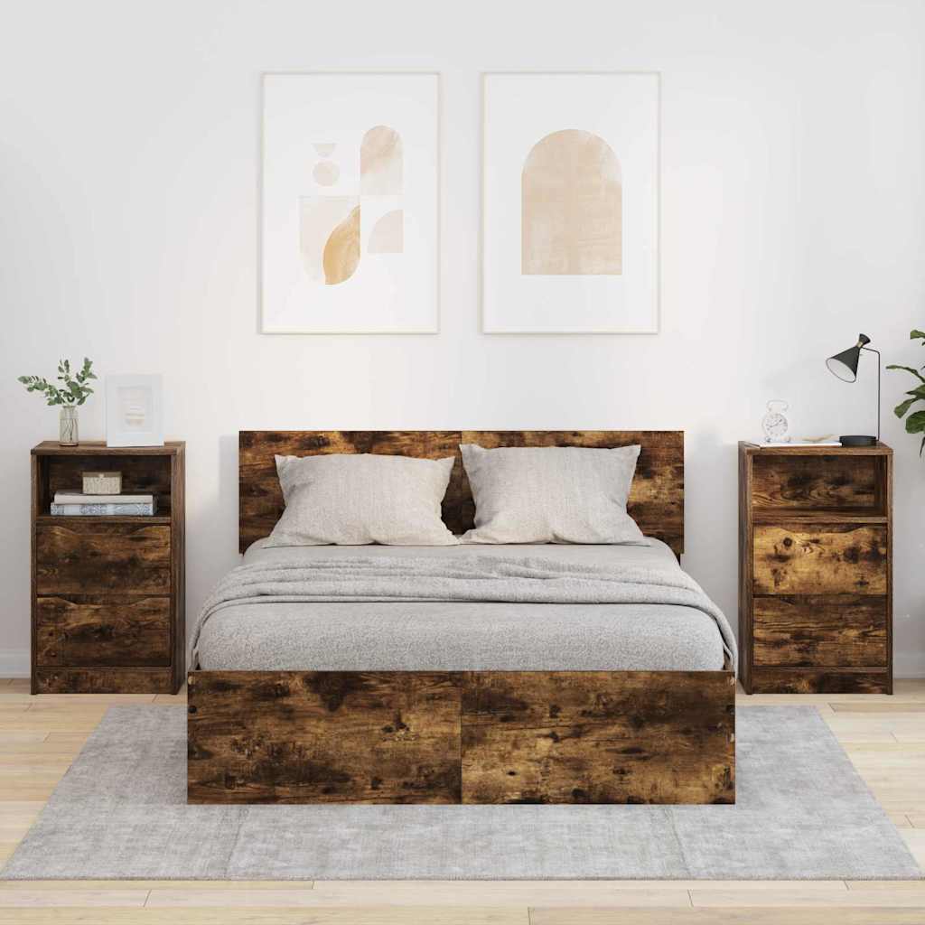 Sengeborde 2 pcs Røget eg 40 x 30 x 467 cm Konstrueret træ