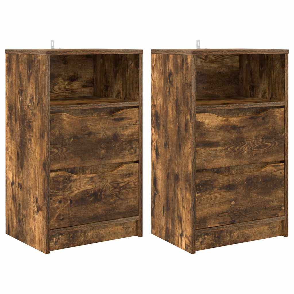 Sengeborde 2 pcs Røget eg 40 x 30 x 467 cm Konstrueret træ