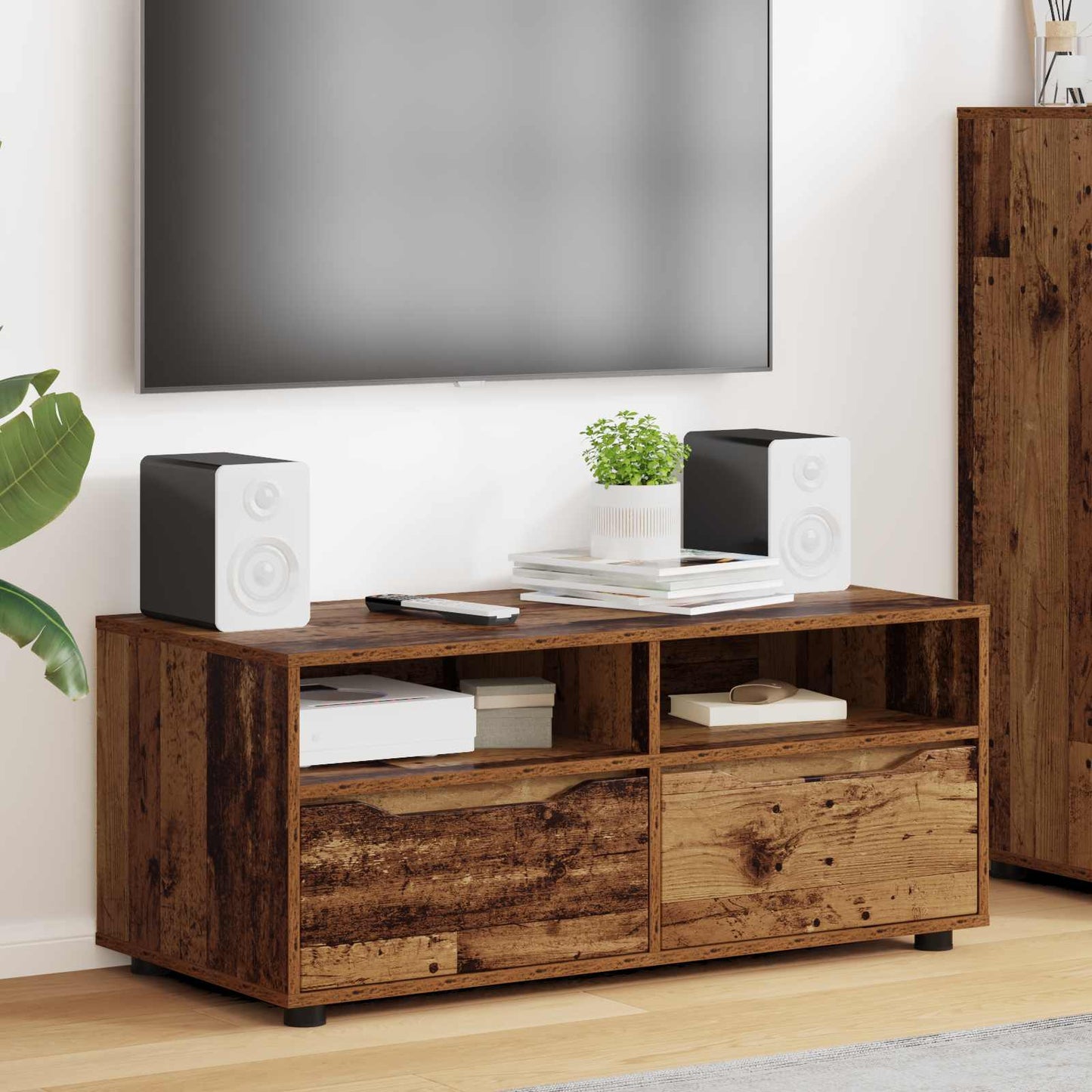 TV-skab med skuffe Gammelt træ 100 x 48 x 43 cm Konstrueret træ