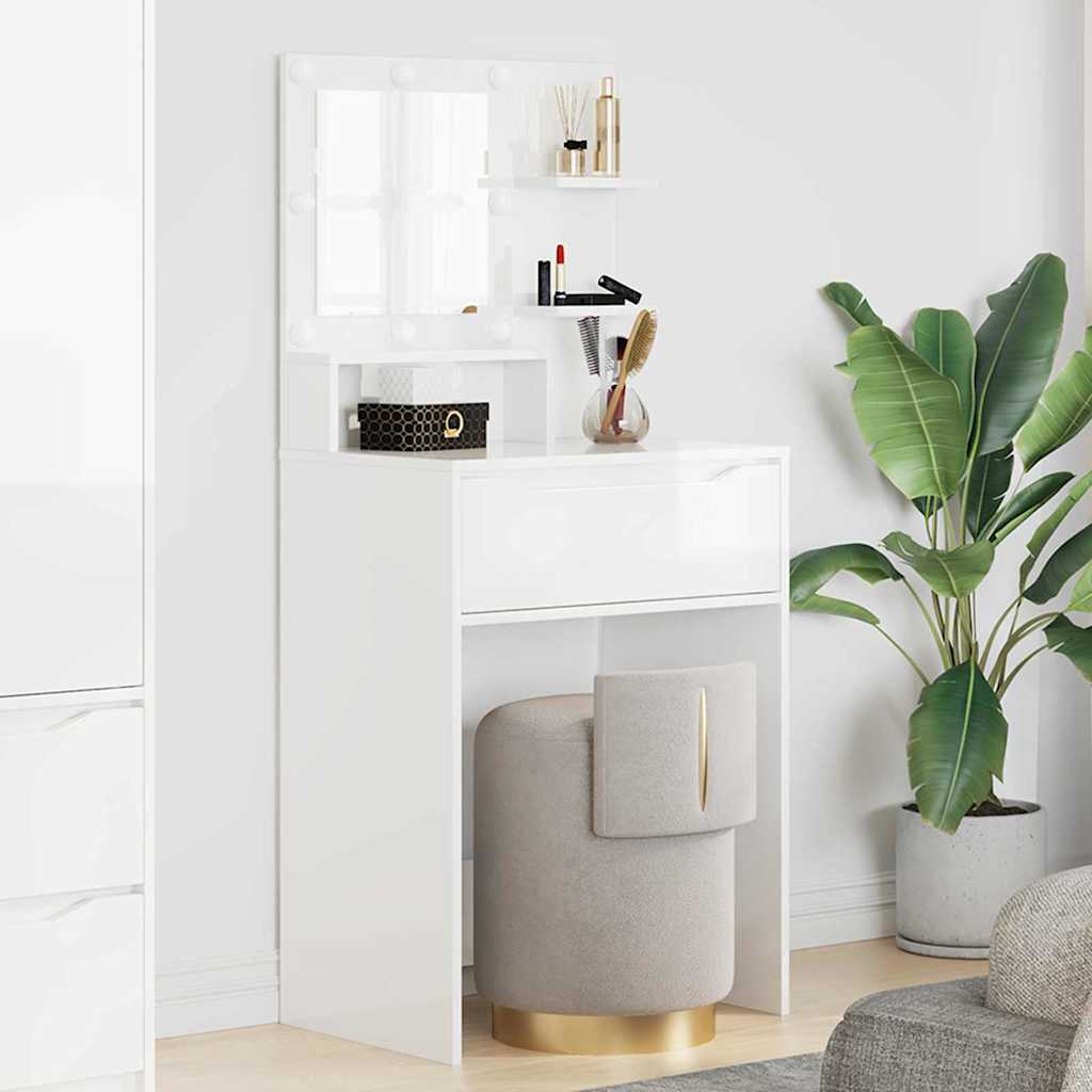 Soveværelsessminkeborde Høj gloss hvid 80 x 39,6 x 135 cm