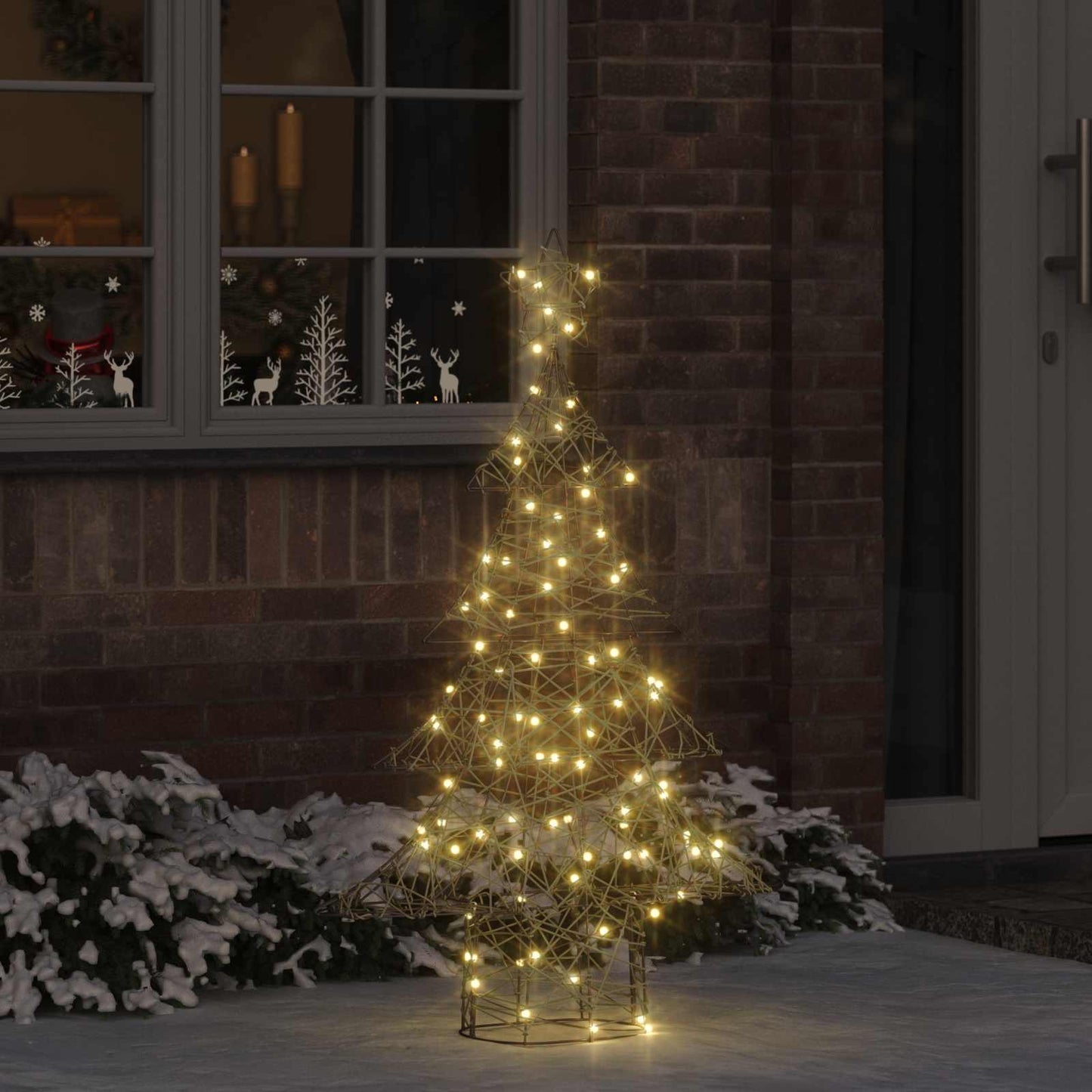 Juletræ med 120 LED'er Varm hvid 150 cm Rattan
