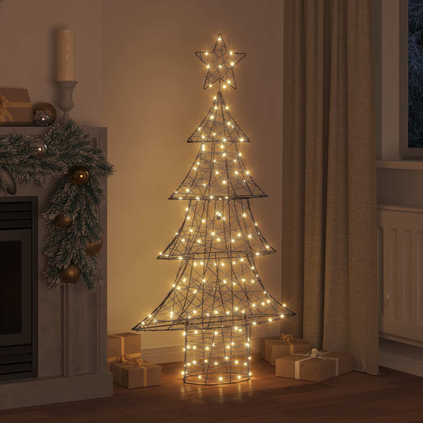 Juletræ med 160 LED'er Varm hvid 150 cm Rattan