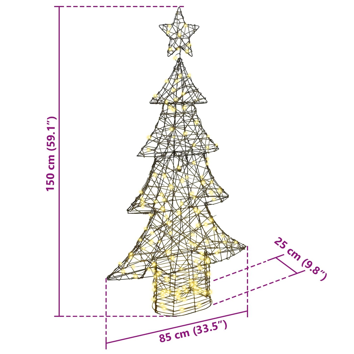 Juletræ med 160 LED'er Varm hvid 150 cm Rattan