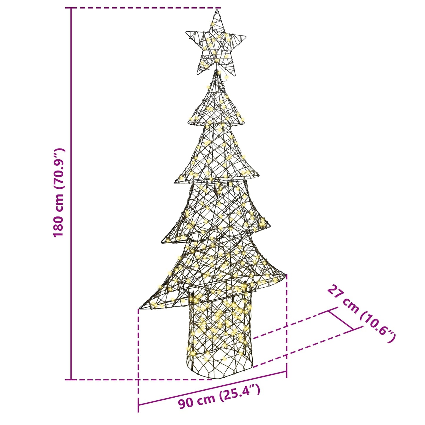 Juletræ med 240 LED'er Varm hvid 180 cm Rattan