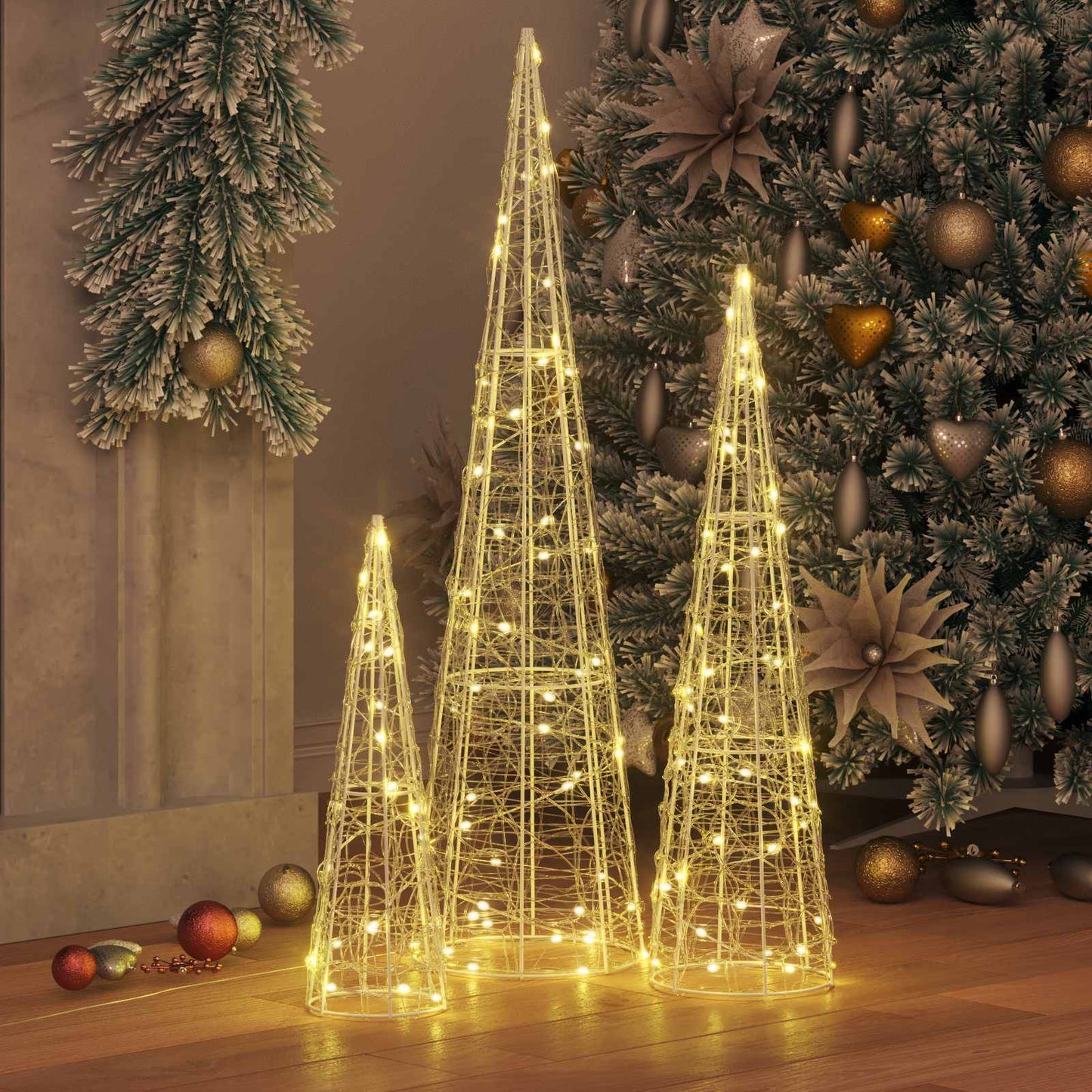 Juletræ med 90 LED'er 3 pcs Varm hvid 20 x 20 x 80 cm Akryl