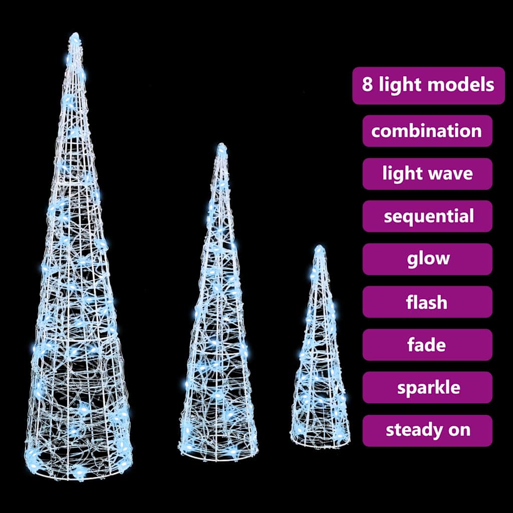 Juletræ med 90 LED'er 3 pcs Kold hvid 20 x 20 x 80 cm Akryl