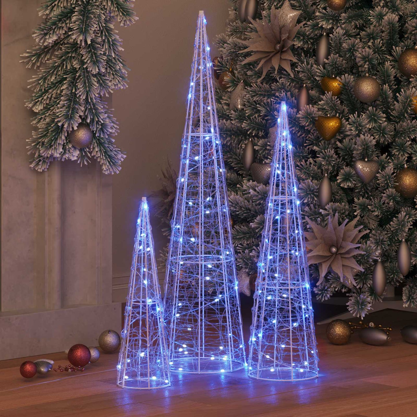 Juletræ med 90 LED'er 3 pcs Blå 20 x 20 x 80 cm Akryl