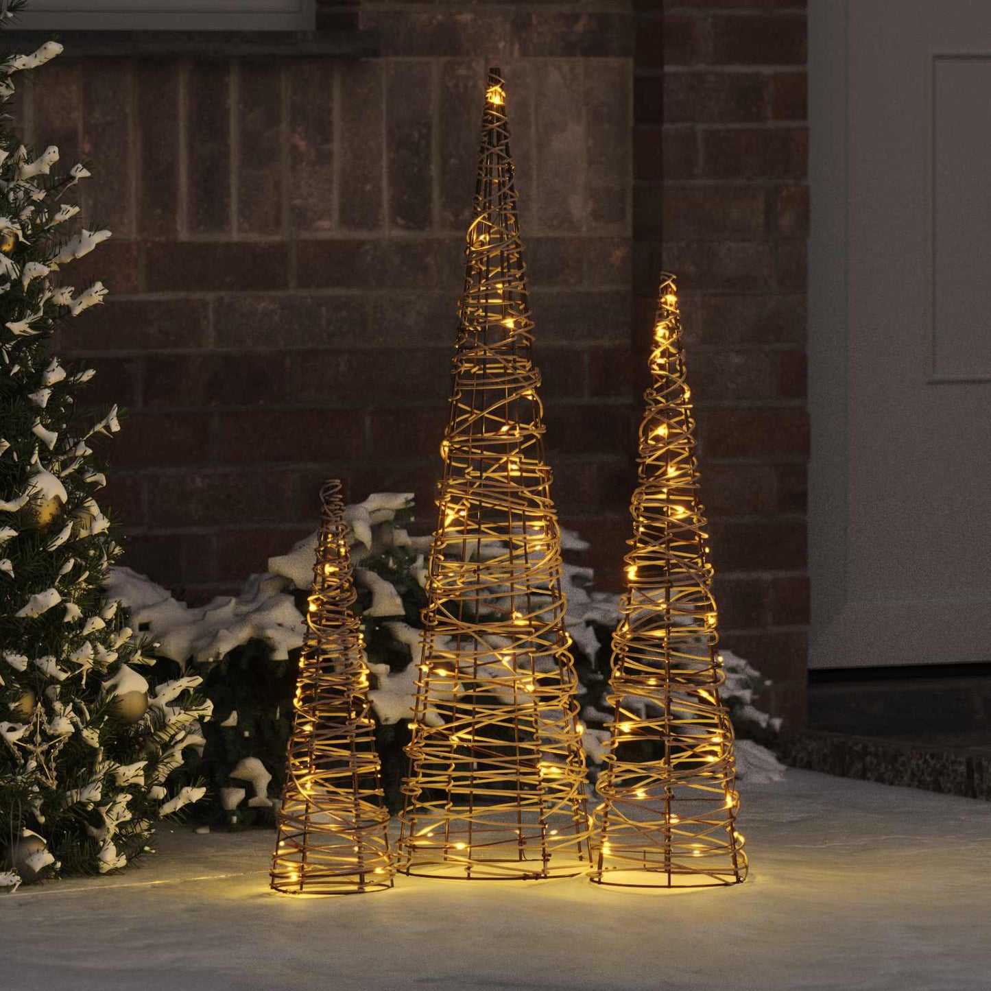 Juletræ med 90 LED'er 3 pcs Varm hvid 20 x 20 x 80 cm Rattan