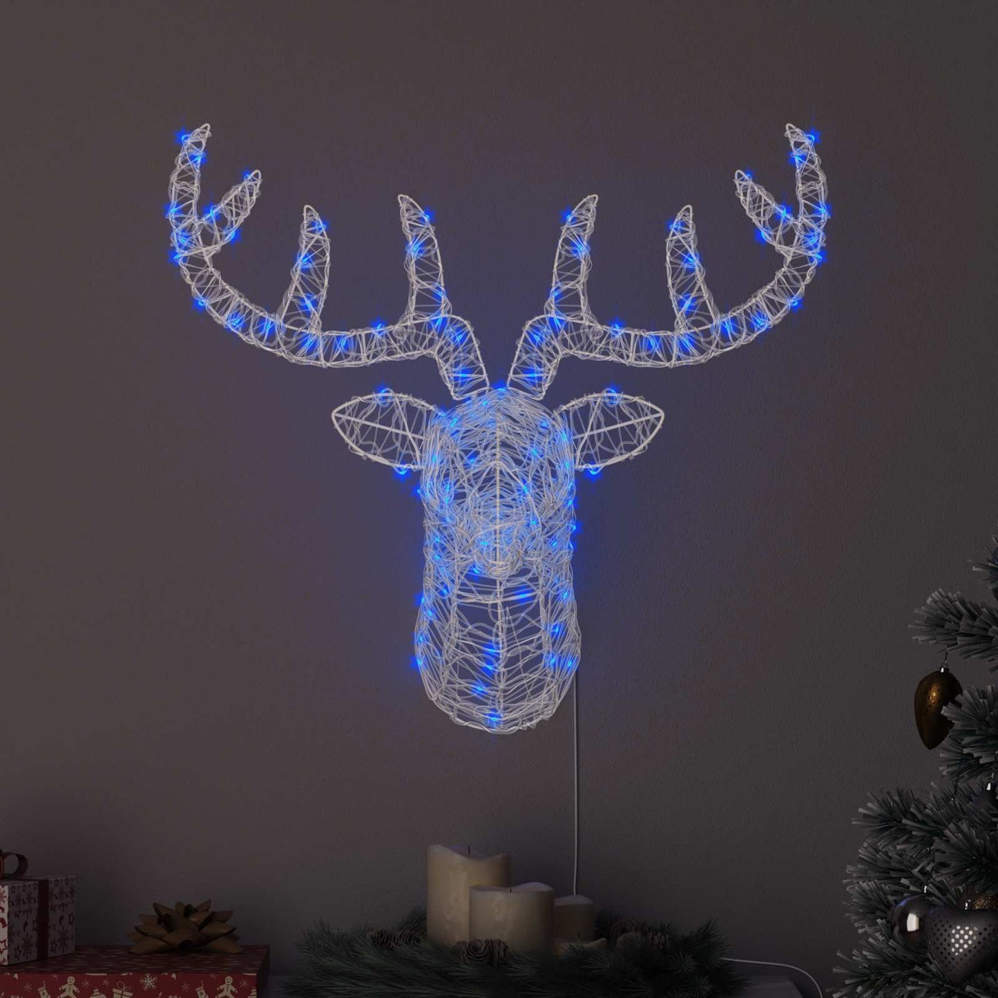 Rensdyr hoved med 140 LED'er Blå 68 x 36,5 x 62,5 cm Akryl