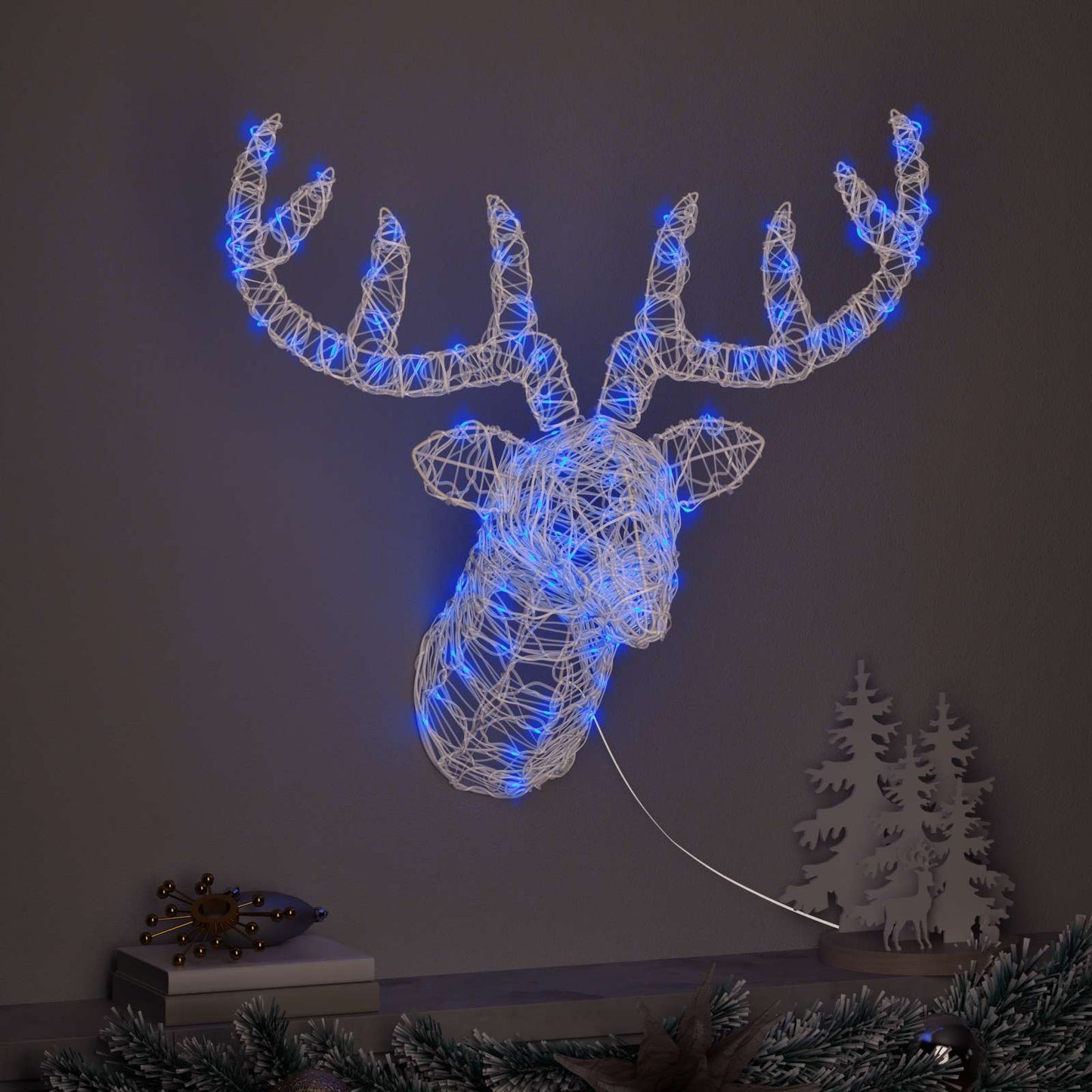 Rensdyr hoved med 140 LED'er Blå 68 x 36,5 x 62,5 cm Akryl