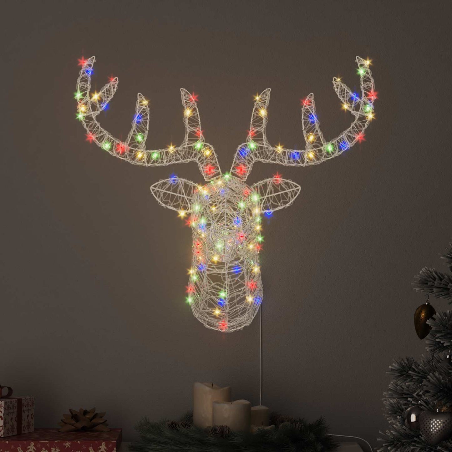 Rensdyr hoved med 140 LED'er farverig 68 x 36,5 x 62,5 cm Akryl