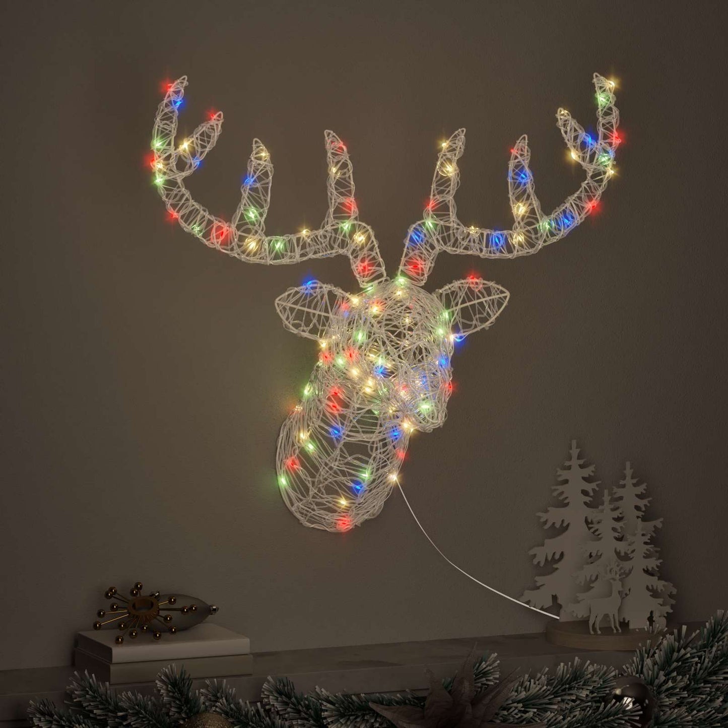 Rensdyr hoved med 140 LED'er farverig 68 x 36,5 x 62,5 cm Akryl