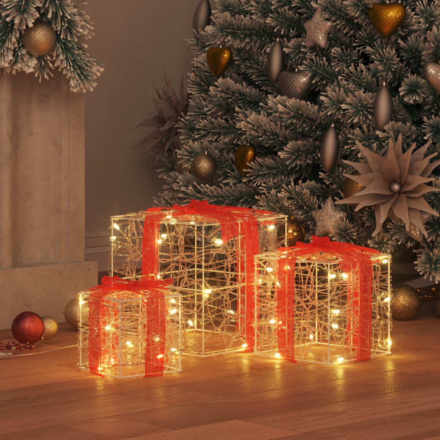 Gaveæske med 60 LED'er 3 pcs Varm hvid 20 x 20 x 20 cm Akryl