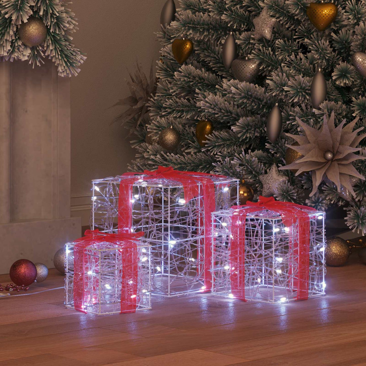 Gaveæske med 60 LED'er 3 pcs Kold hvid 20 x 20 x 20 cm Akryl