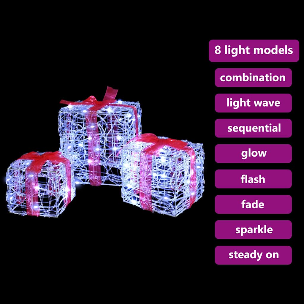 Gaveæske med 60 LED'er 3 pcs Kold hvid 20 x 20 x 20 cm Akryl