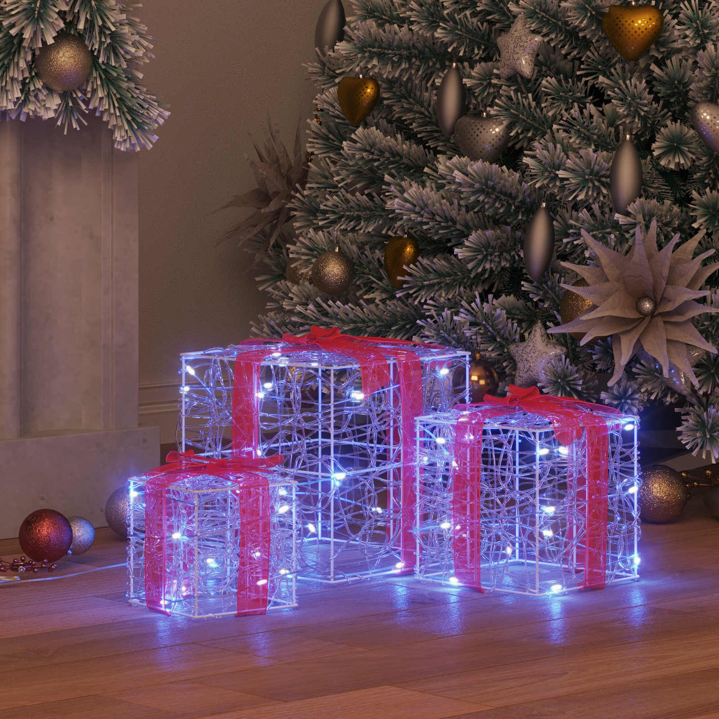 Gaveæske med 60 LED'er 3 pcs Blå 20 x 20 x 20 cm Akryl