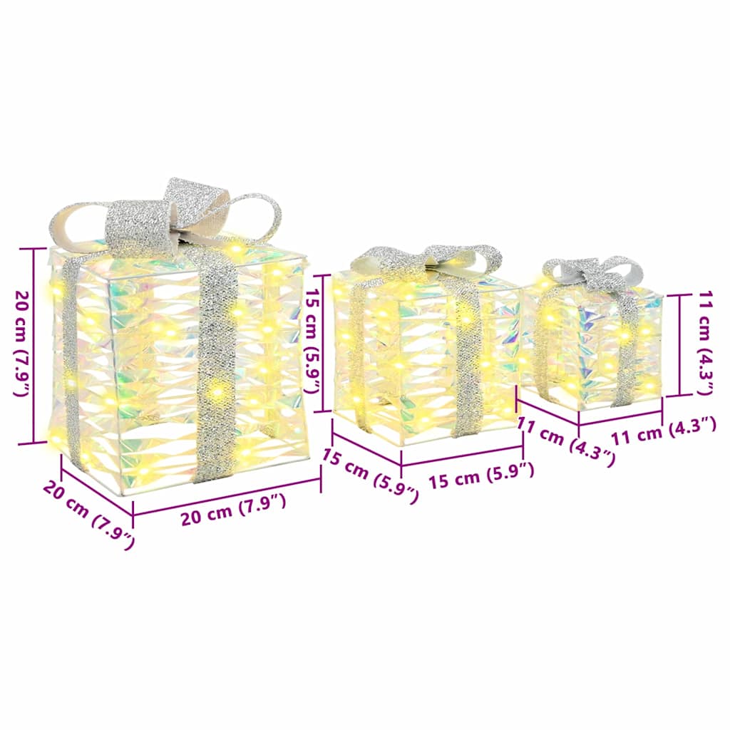 Gaveæske med 60 LED'er 3 pcs Varm hvid 20 x 20 x 20 cm PET