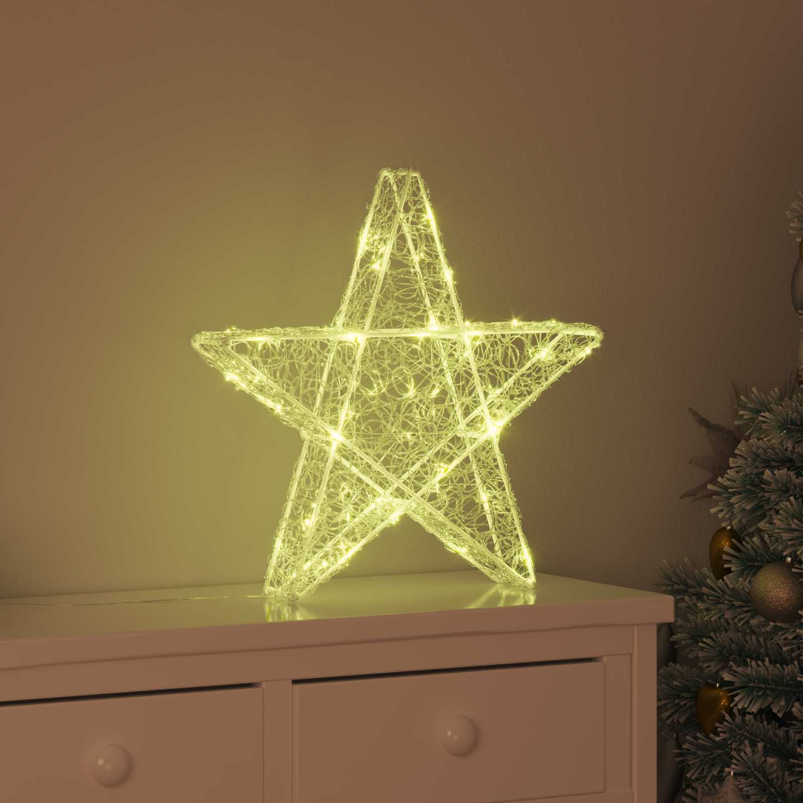3D Stjerne med 50 LED'er Varm hvid 55 x 53.5 x 10 cm Akryl