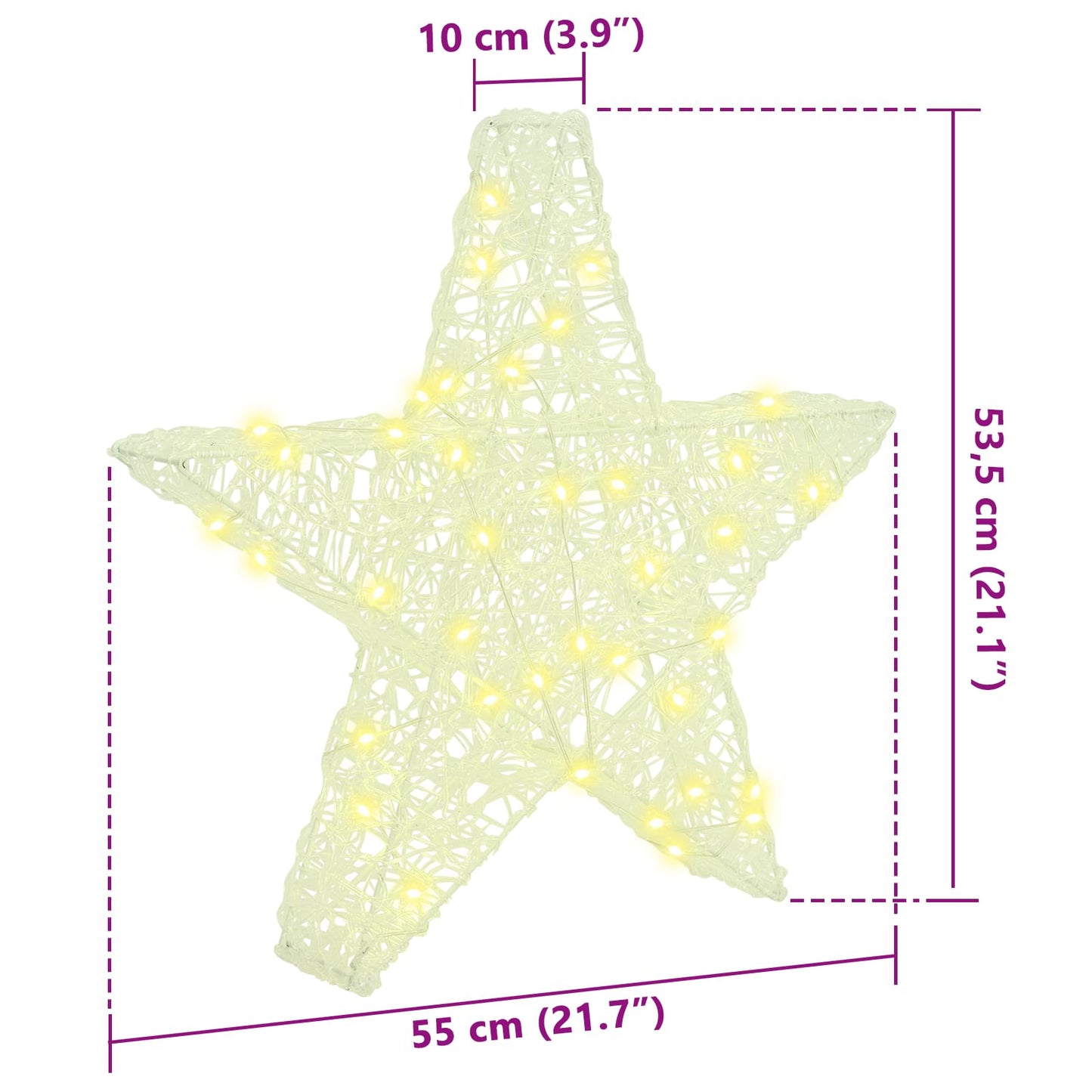 3D Stjerne med 50 LED'er Varm hvid 55 x 53.5 x 10 cm Akryl