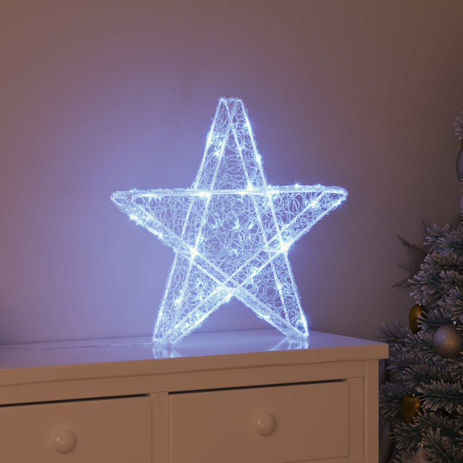 3D stjerne med 50 LED - kold hvid, akryl 55 × 53,5 × 10 cm