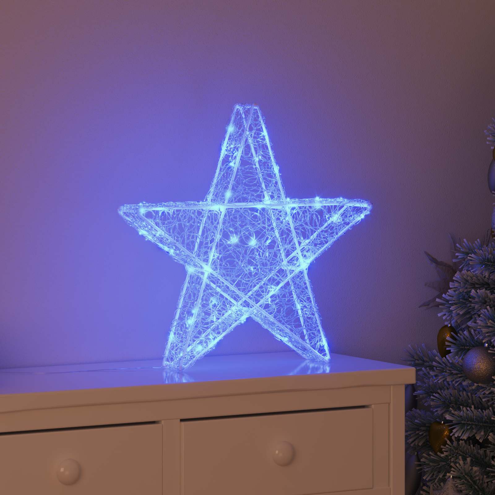 3D stjerne med 50 LED - blå akryl, 55 × 53,5 × 10 cm