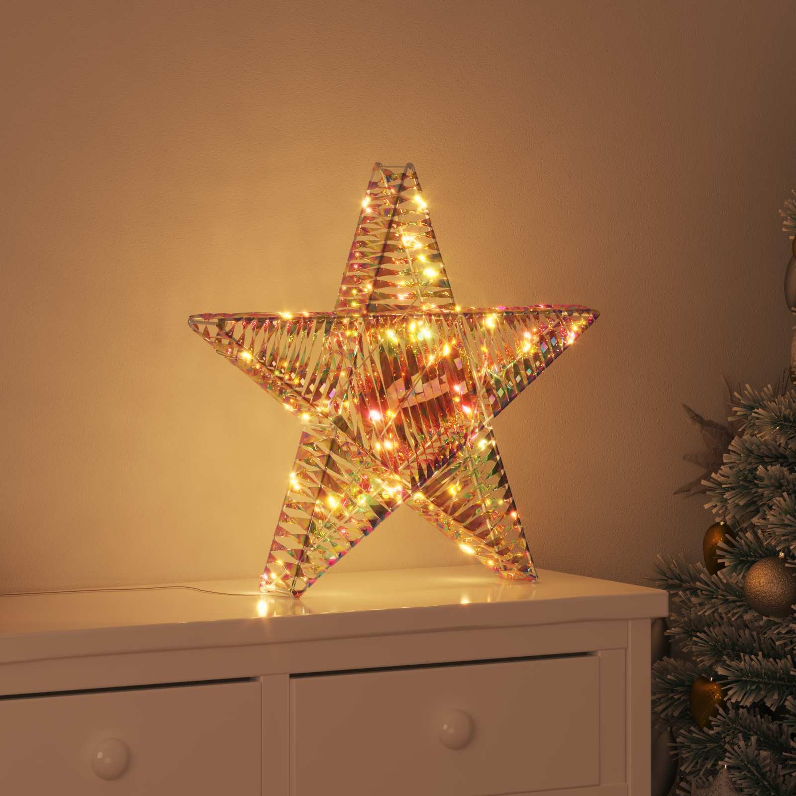 3D stjerne med 50 LED - varm hvid, USB, 55 × 52,5 × 9 cm
