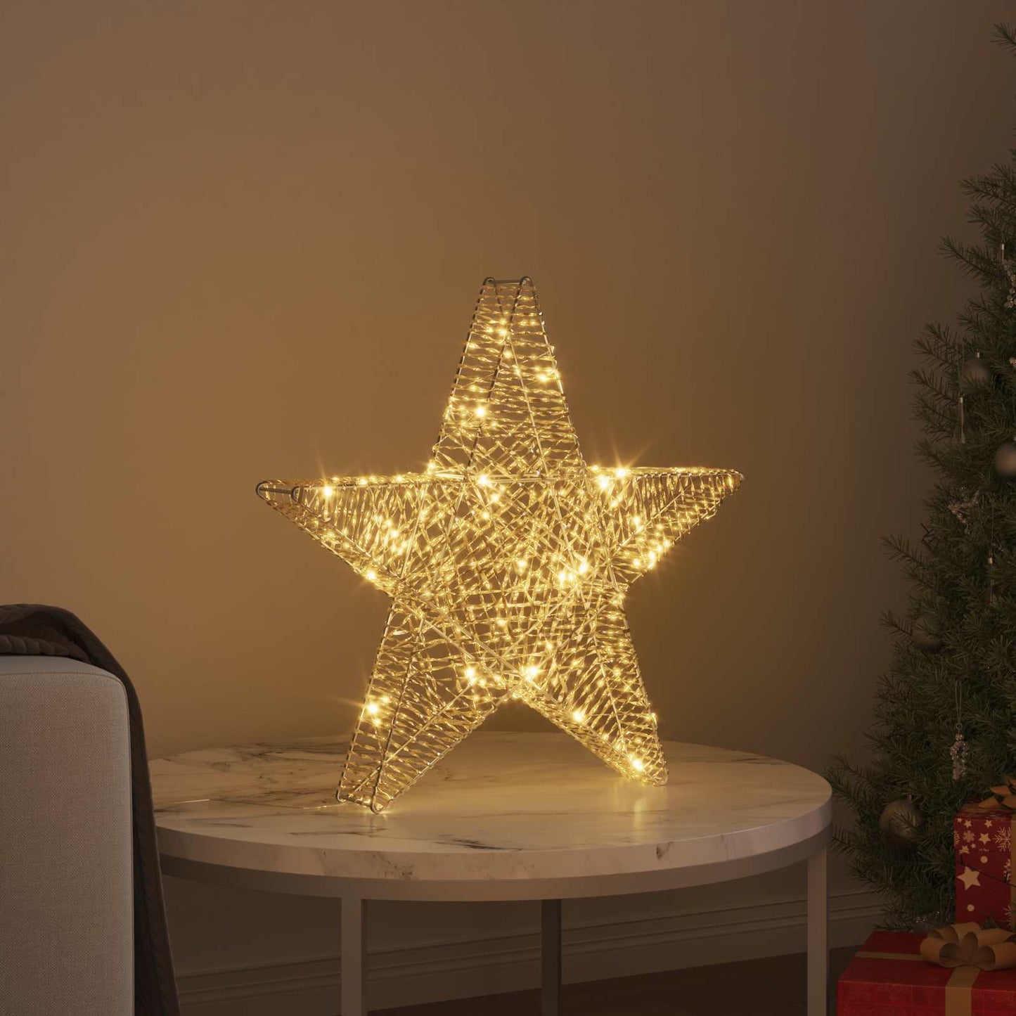 3D Stjerne med 50 LED'er Varm hvid 55 x 52,5 x 9 cm PET