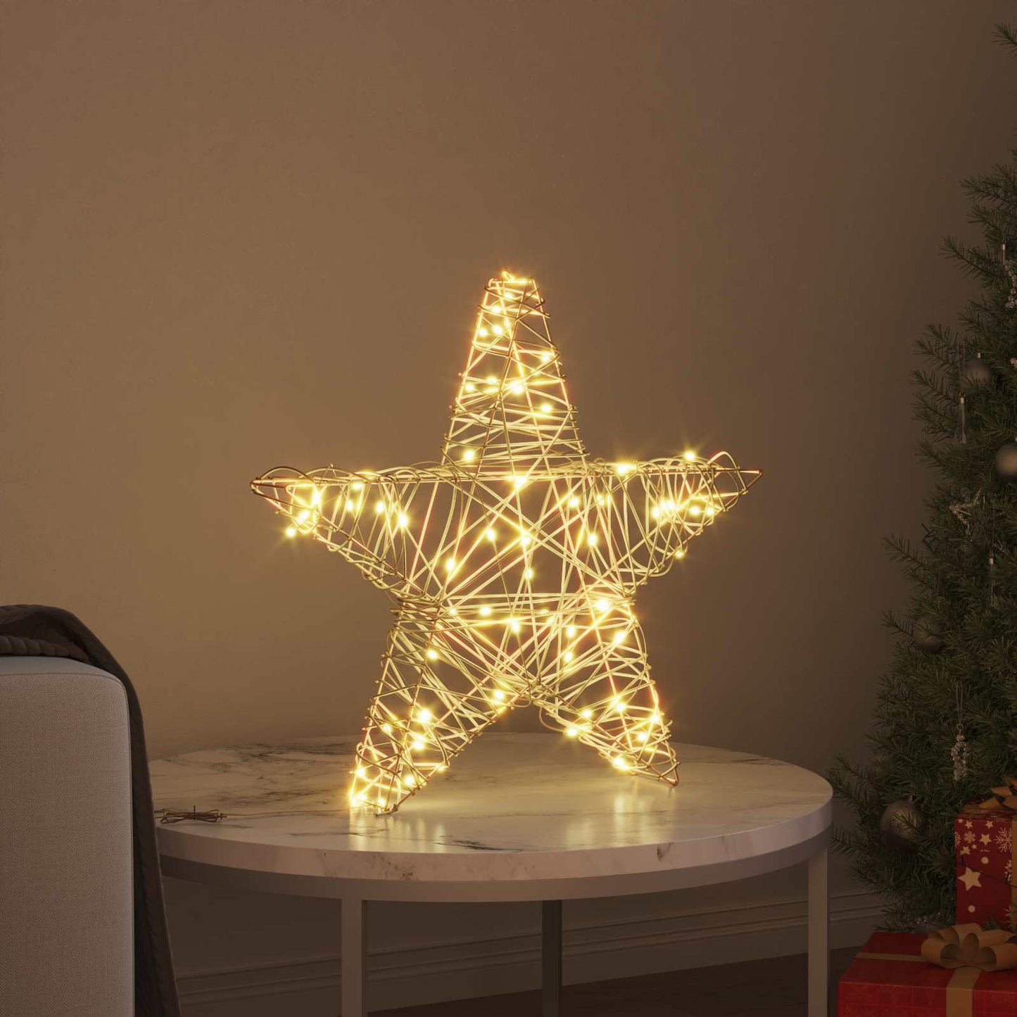 3D Stjerne med 50 LED'er Varm hvid 55 x 52,5 x 9 cm Rattan