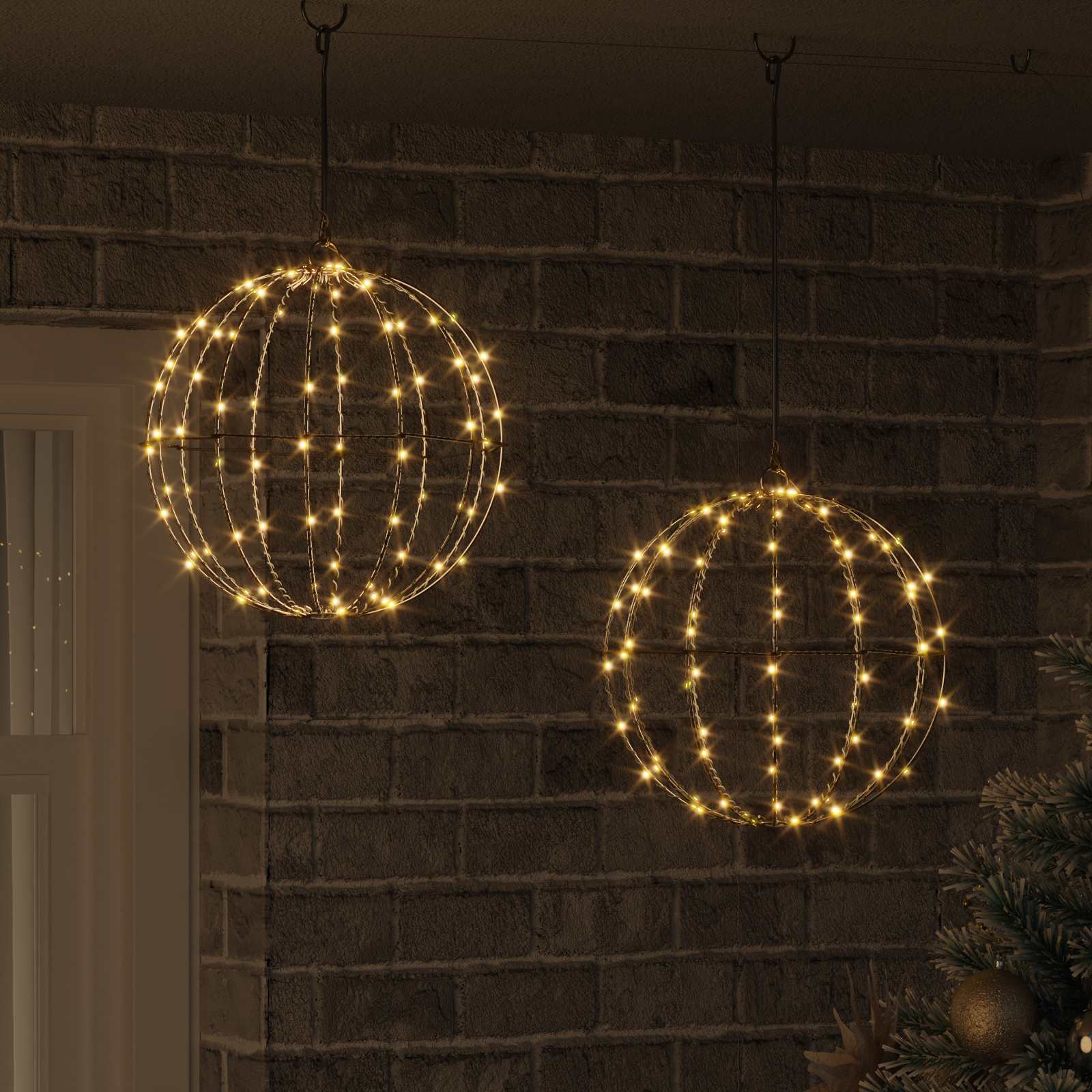 LED julekugle-sæt med 192 lys - varm hvid, metal, 30 × 30 × 32 cm, 2 stk
