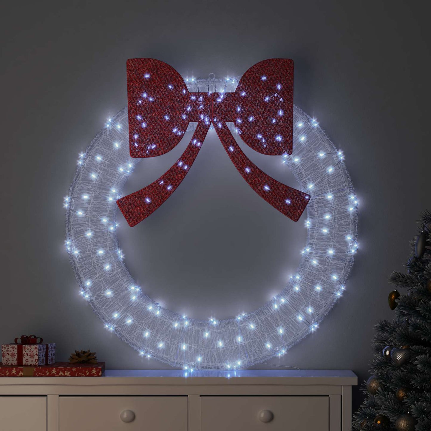 Krans med 150 LED'er Kold hvid 120 cm Akryl