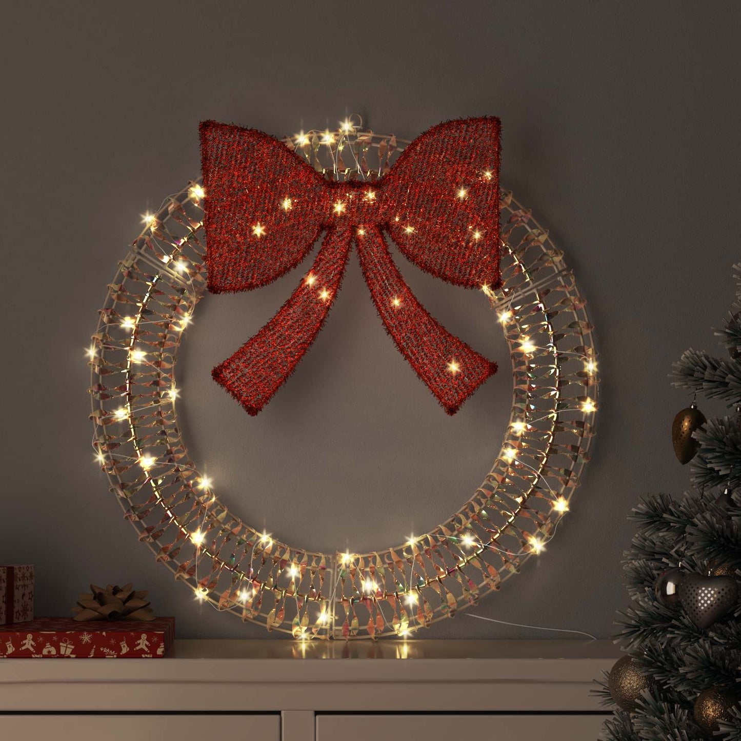 Krans med 60 LED'er Varm hvid 76 x 76 x 8 cm PET