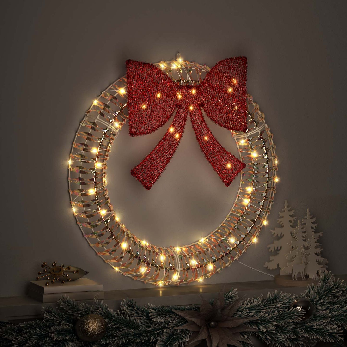 Krans med 60 LED'er Varm hvid 76 x 76 x 8 cm PET