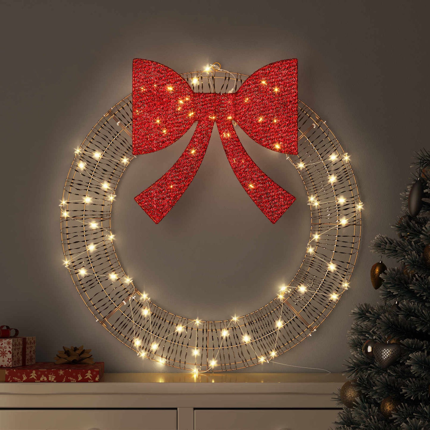 Krans med 60 LED'er Varm hvid 76 x 76 x 8 cm PET