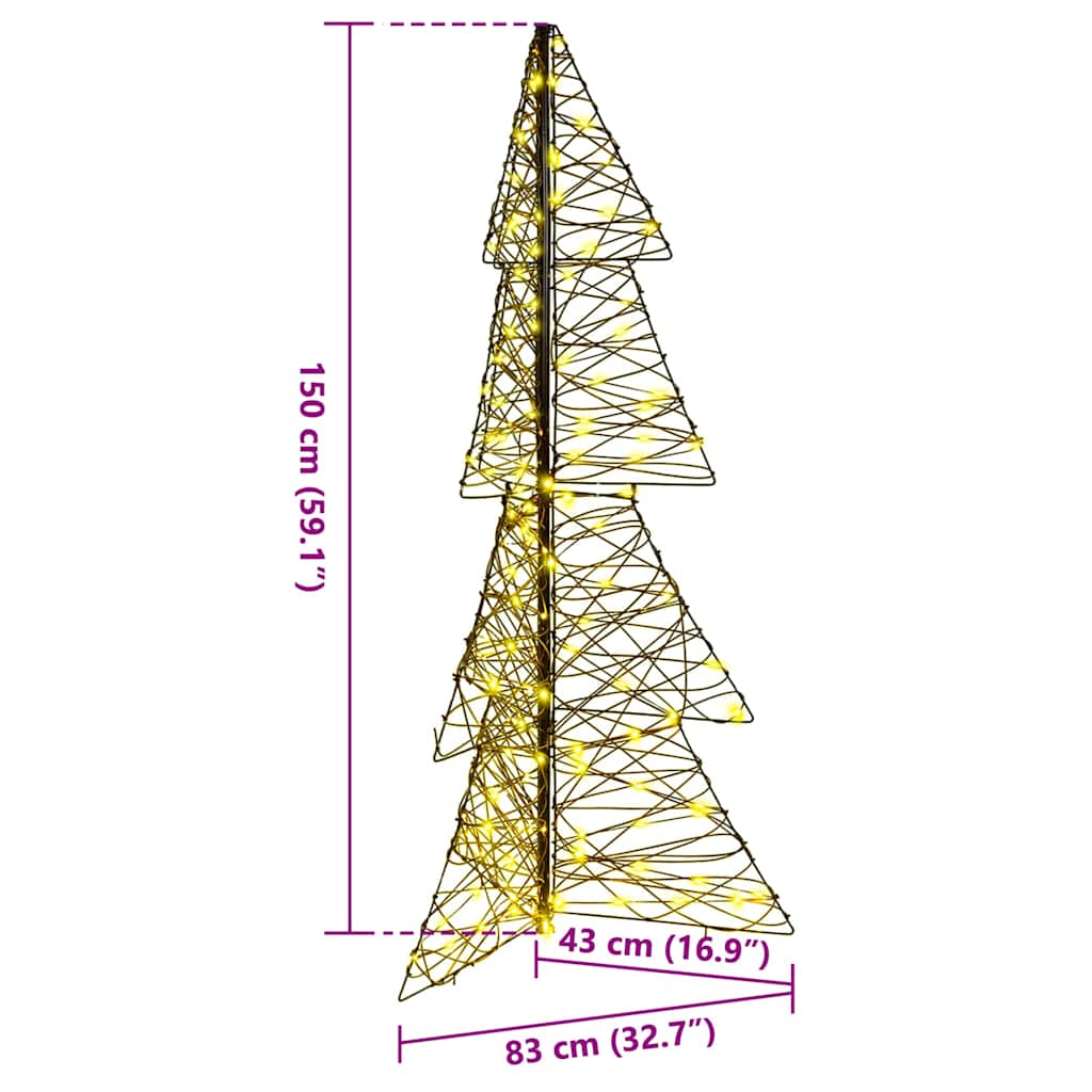 Juletræ med 160 LED'er Varm hvid 150 cm Rattan