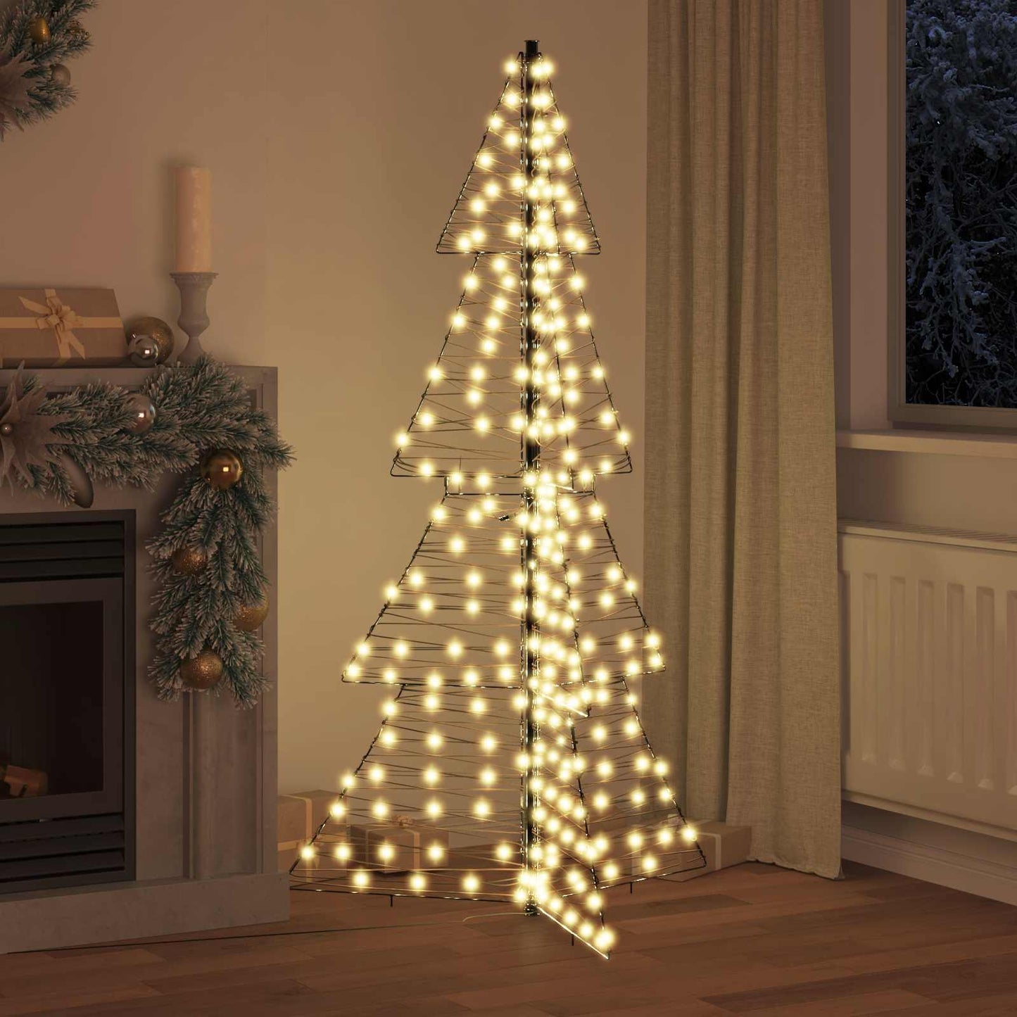 Juletræ med 240 LED'er Varm hvid 180 cm Rattan