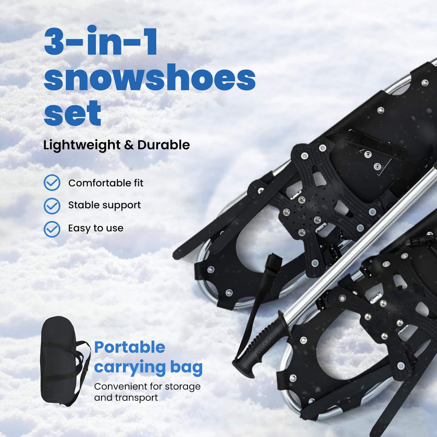 3 I 1 sneesko med vandrestave Sølv og Sort 78,5 x 22 cm