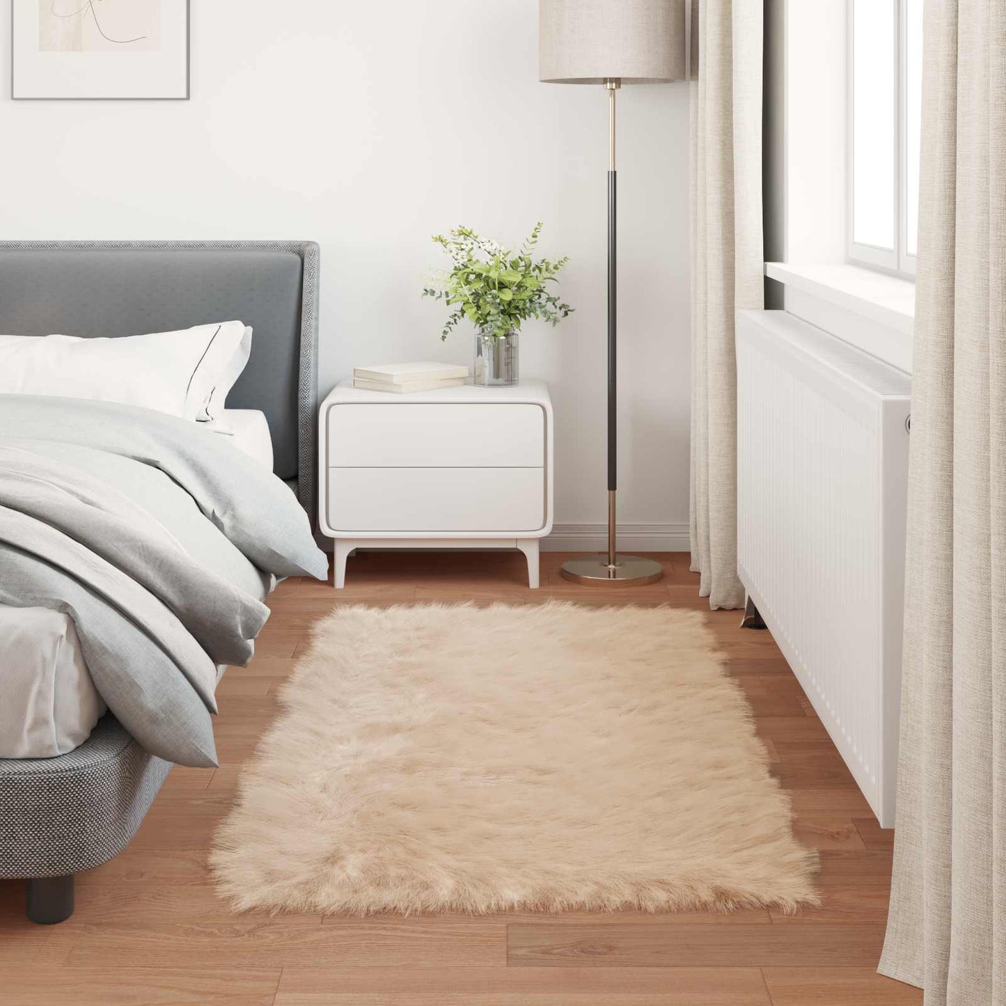 Fuskobbel lammeskindstæppe TAFALLA Beige 80 x 150 cm Polyester