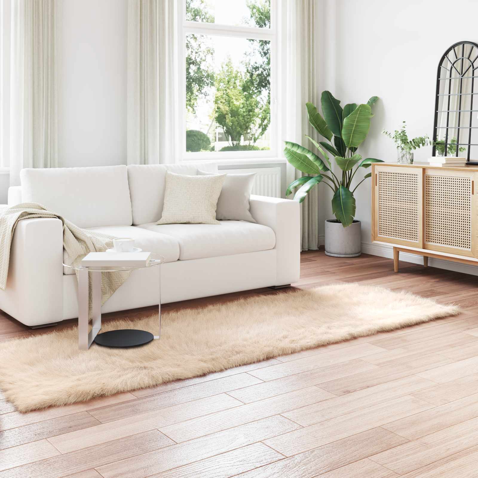 Fuskobbel lammeskindstæppe TAFALLA Beige 80 x 250 cm Polyester billede