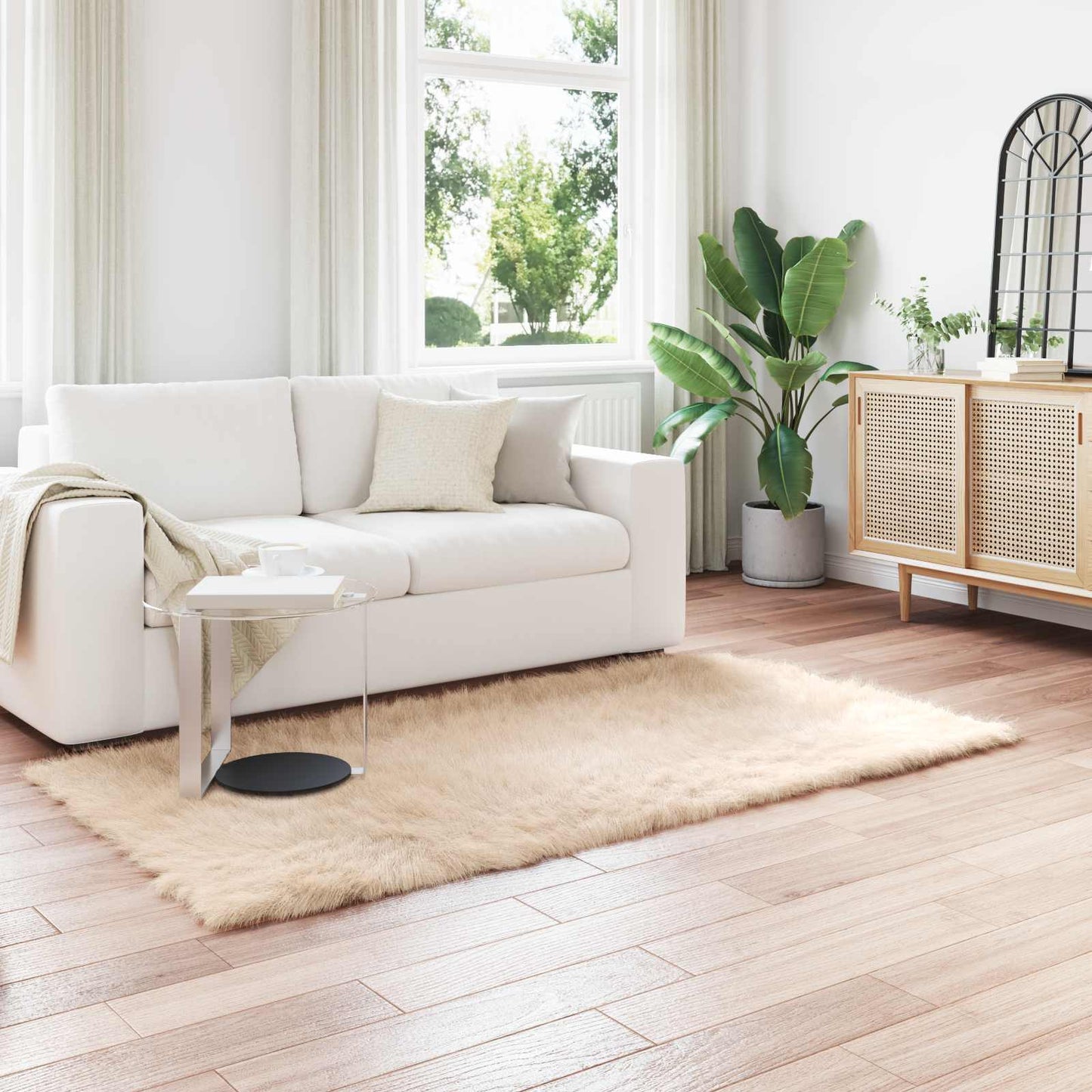 Fuskobbel lammeskindstæppe TAFALLA Beige 100 x 200 cm Polyester