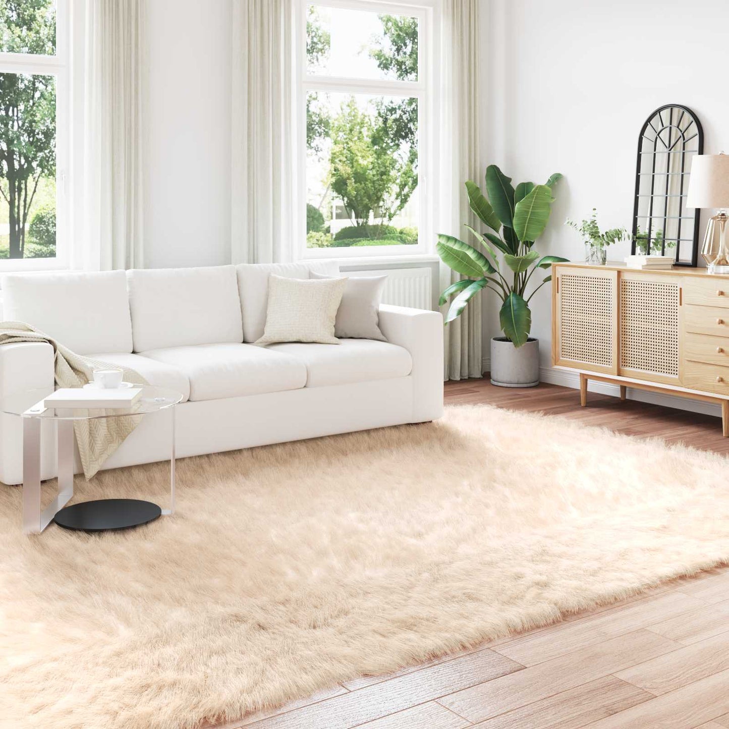 Fuskobbel lammeskindstæppe TAFALLA Beige 200 x 280 cm Polyester