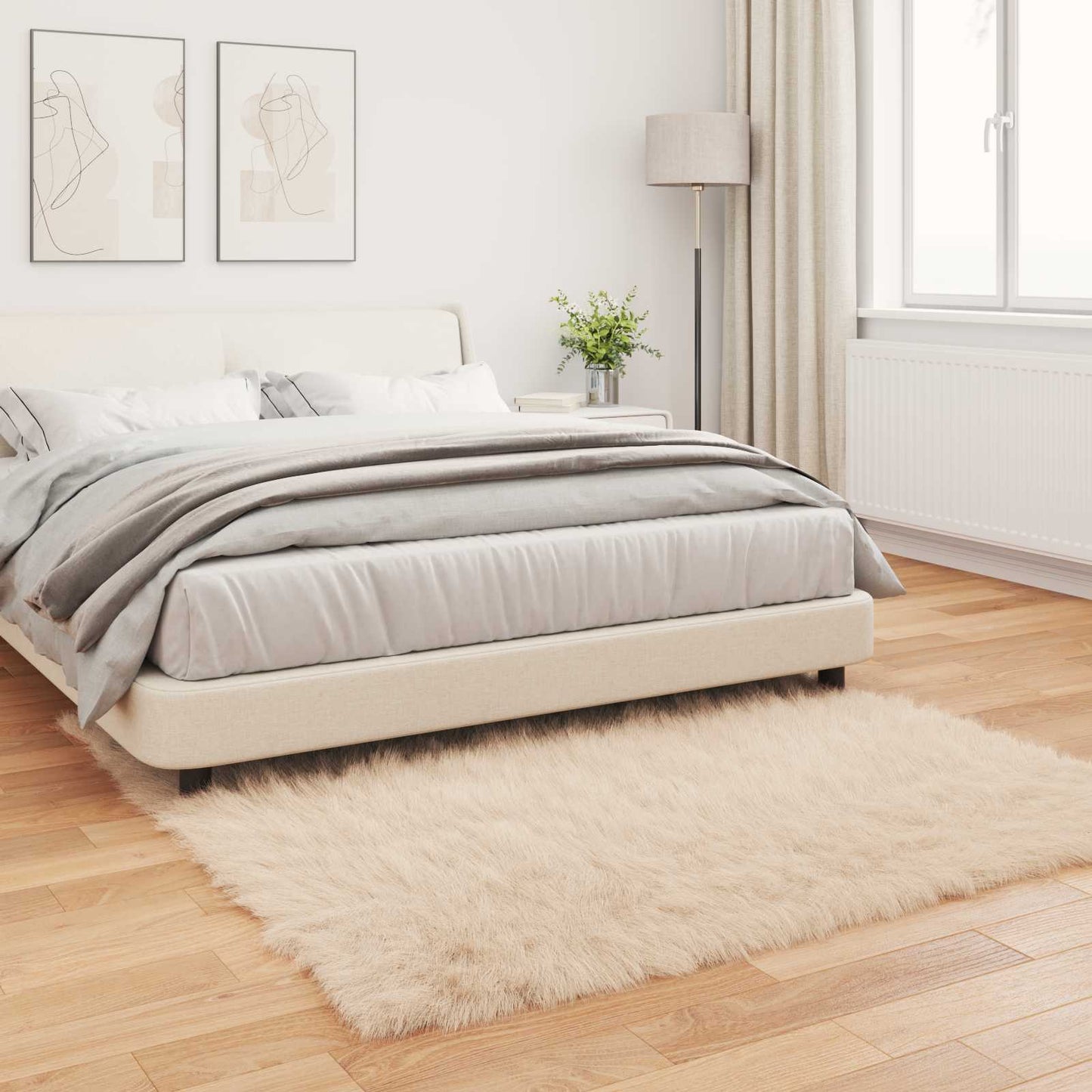 Fuskobbel lammeskindstæppe TAFALLA Beige 120 x 120 cm Polyester