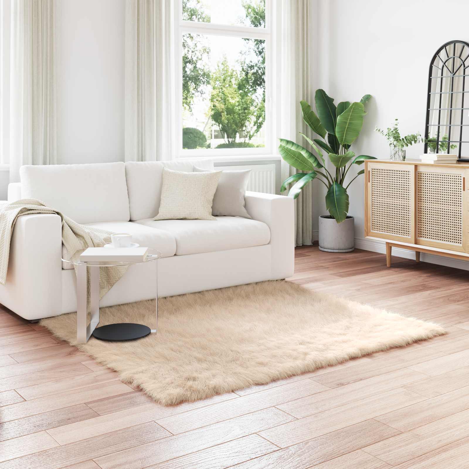 Fuskobbel lammeskindstæppe TAFALLA Beige 160 x 160 cm Polyester billede