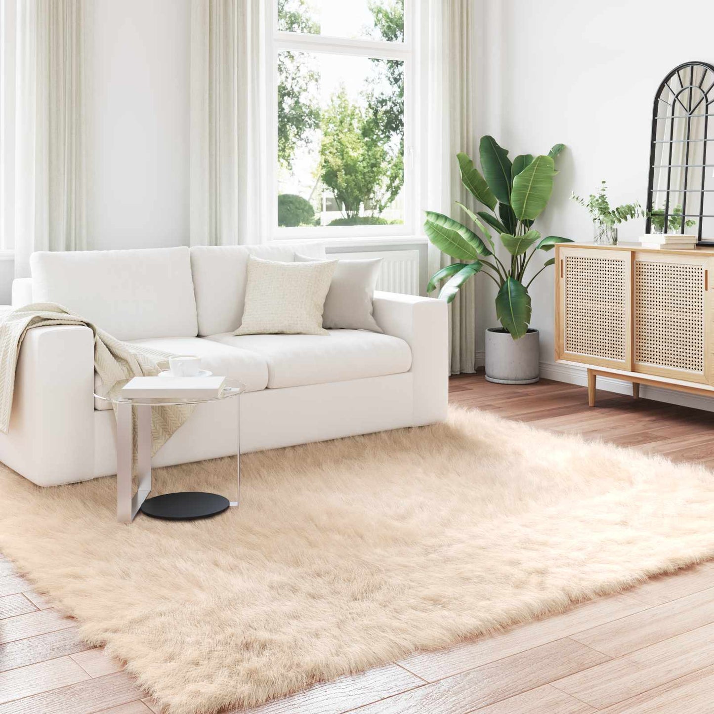 Fuskobbel lammeskindstæppe TAFALLA Beige 200 x 200 cm Polyester