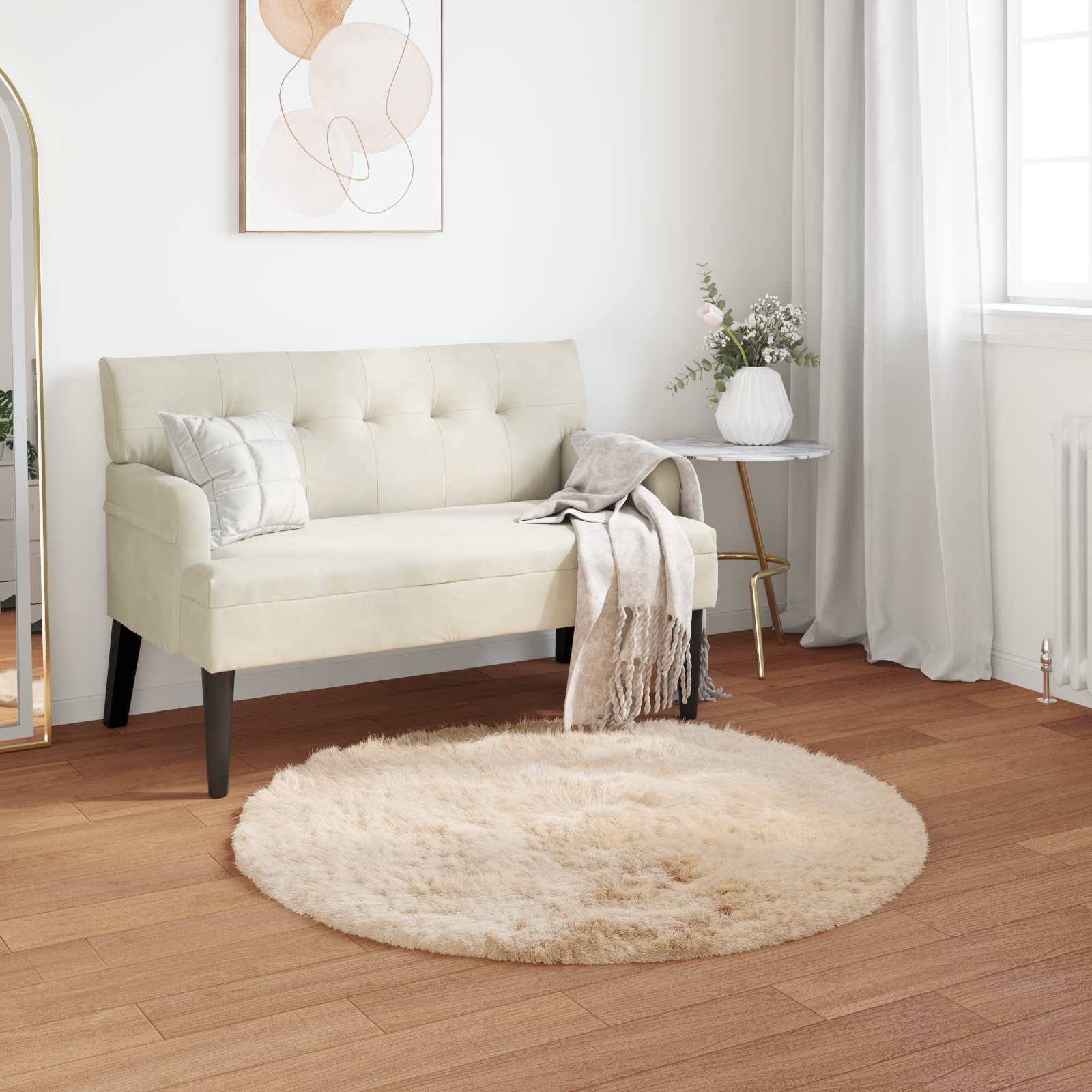 Fuskobbel lammeskindstæppe TAFALLA Beige Ø 80 cm Polyester billede