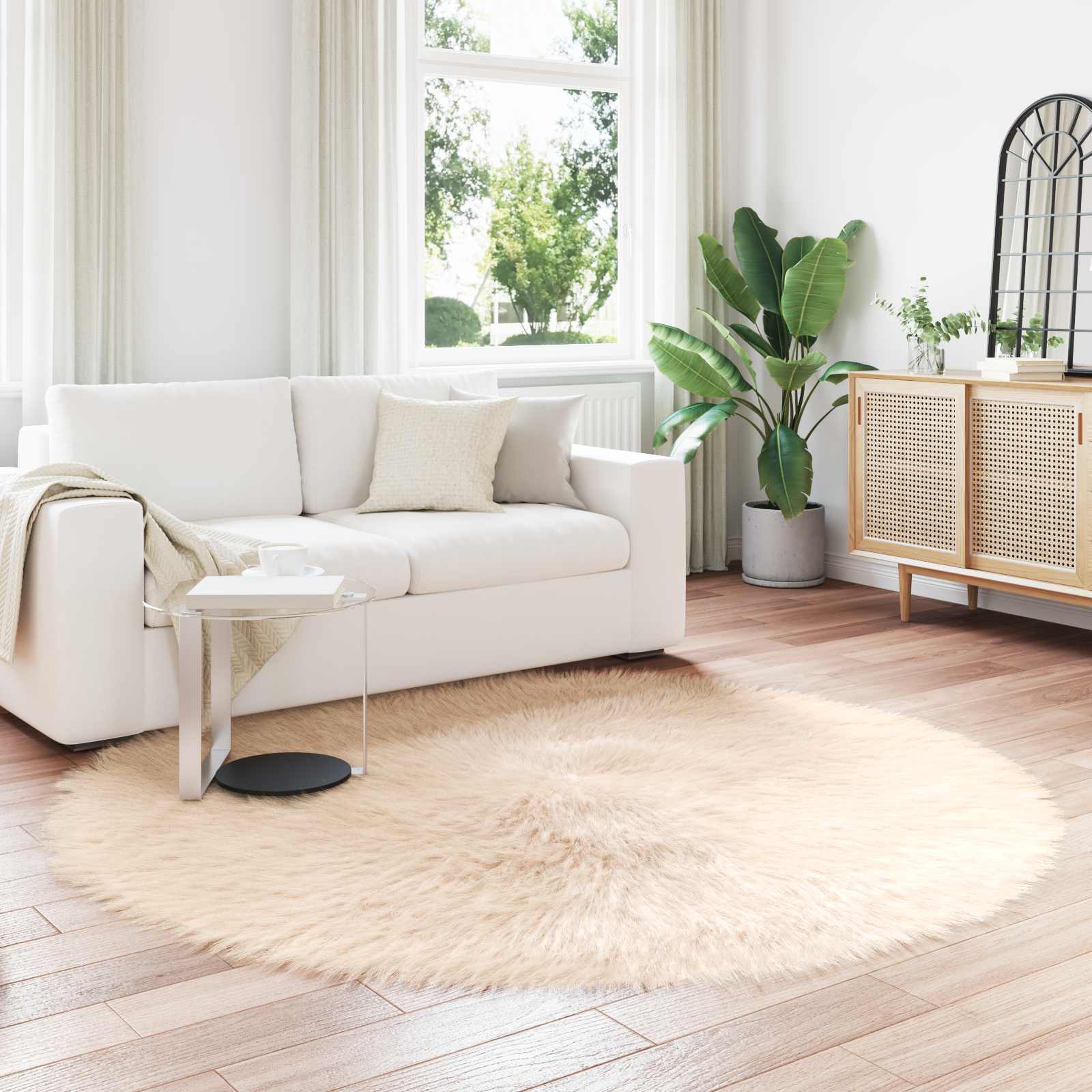 Fuskobbel lammeskindstæppe TAFALLA Beige Ø 160 cm Polyester billede